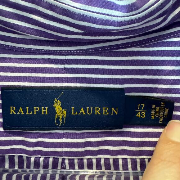 Ralph Lauren Men's 17 Button Down Long Sleeve Shirt Purple White Striped - Picture 5 of 5